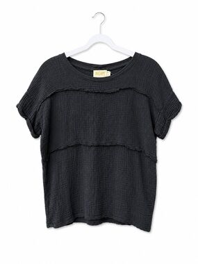 Nation LTD Gauze Top Shirt Black anthro boho cotton minimalist boxy